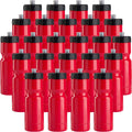 50 Strong Bulk Red Water Bottles, 24 Pack Sports Bottle, 22 oz. BPA-Free Easy Open with Pull Top Cap, Made in USA, Reusable Plastic Water Bottles for Adults & Kids, Top Rack Dishwasher Safe T1722