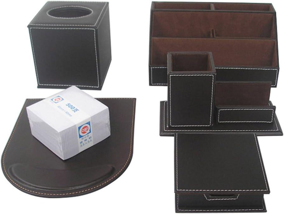 5 Pcs Desk Organizer Set with Tissue Box Cover, Mouse Pad, Holders J60671