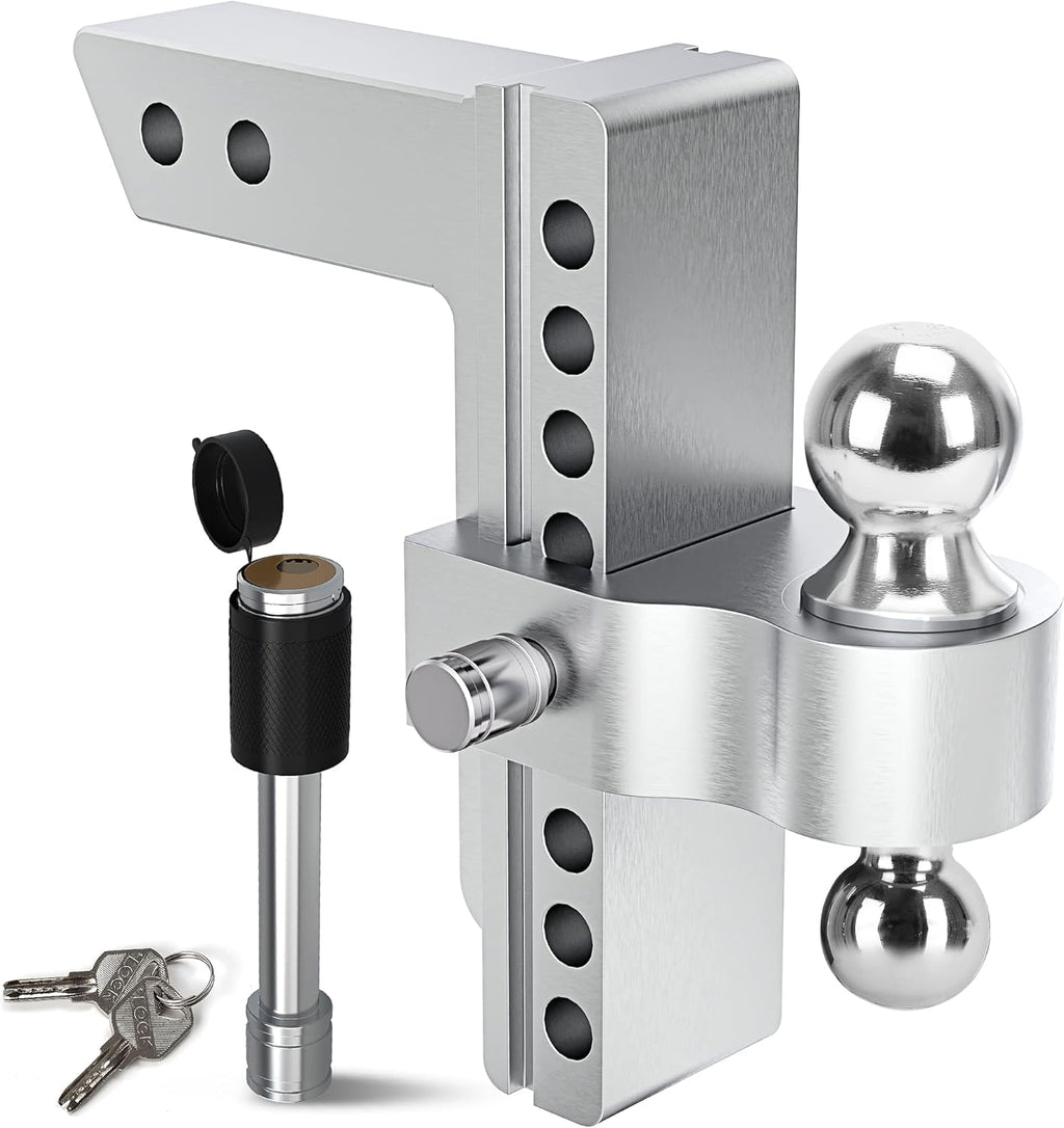 Adjustable Trailer Hitch Ball Mount, 2.5-Inch Receiver, 8-Inch Drop, Forged Aluminum Shank, 2-Inch and 2-5/16-Inch Combo Stainless Steel Tow Balls with Double Pin Key Locks N375