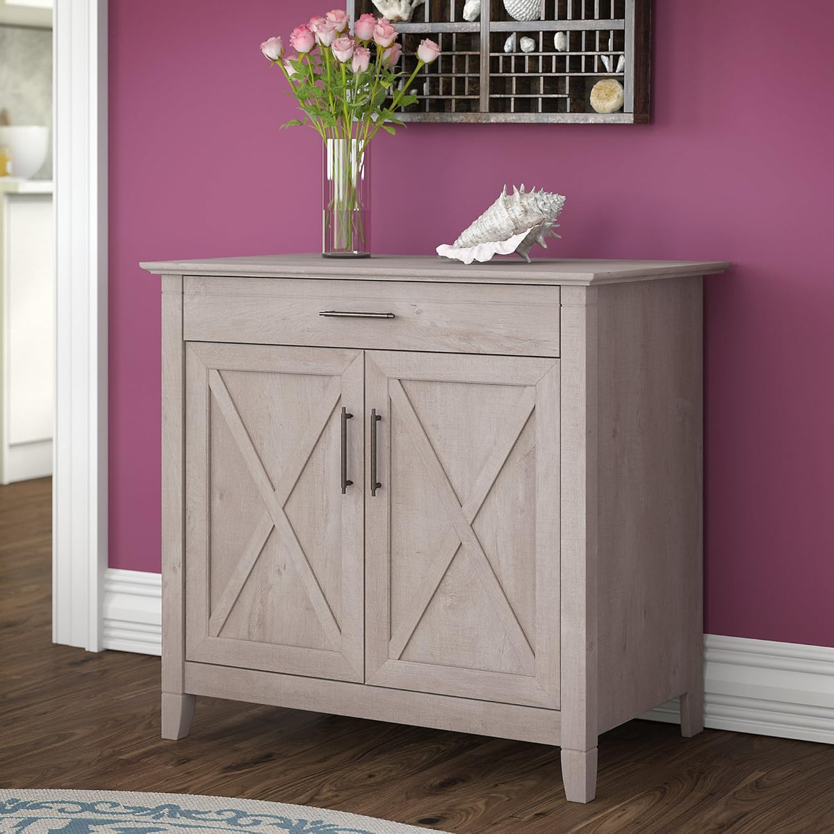 Pure White Oak Secretary Desk with Keyboard Tray and Storage Cabinet B544870