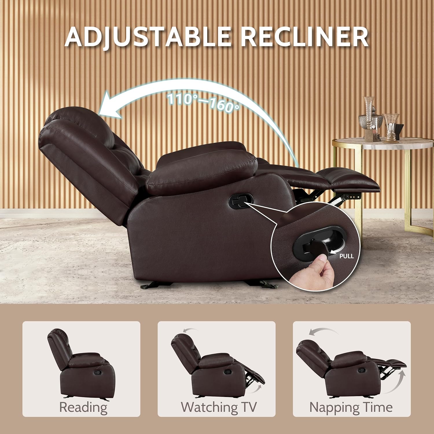 Brown Faux Leather Manual Rocker Recliner Chair V620006