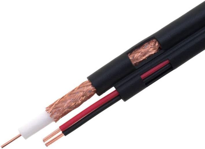 250FT Black Bulk Siamese RG59/U Cable, 20AWG + 18/2AWG, 95% Shielding, CCTV Video Wire Pack of 2 Z1590