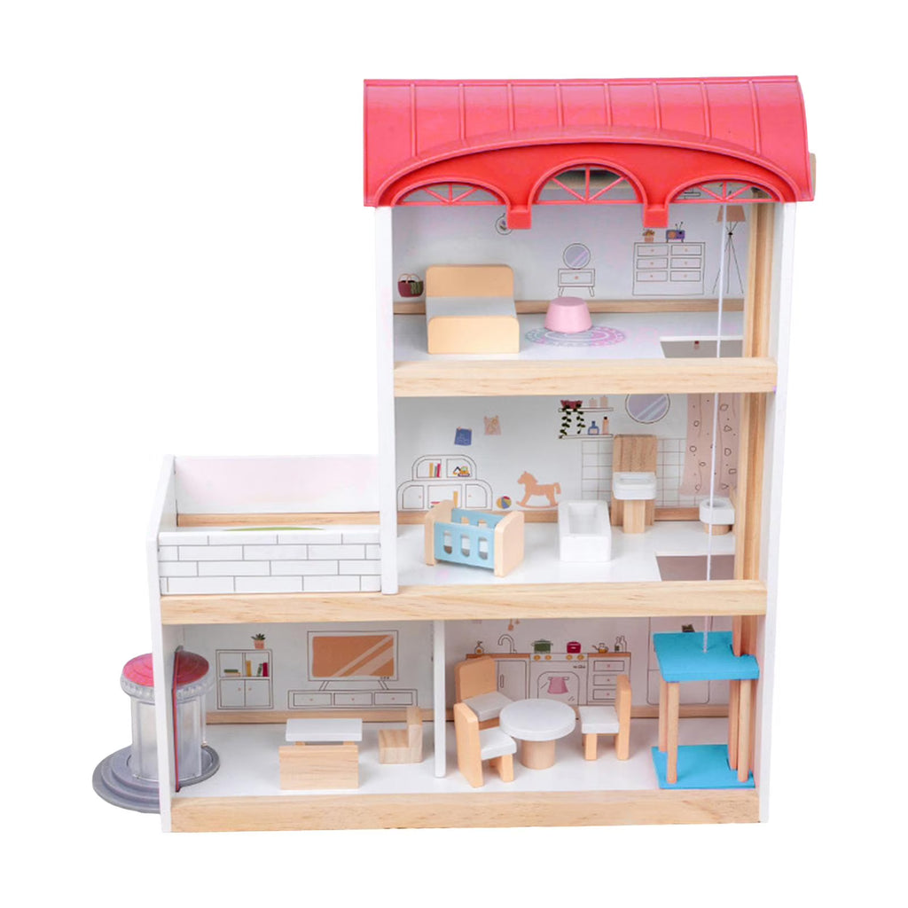 Red Wooden Dollhouse with Revolving Doors N995975