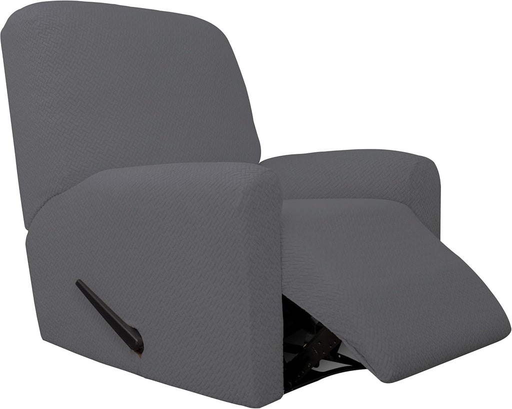 4-Piece Stretch Jacquard Recliner Sofa Cover with Elastic Loop, Dark Gray F586960