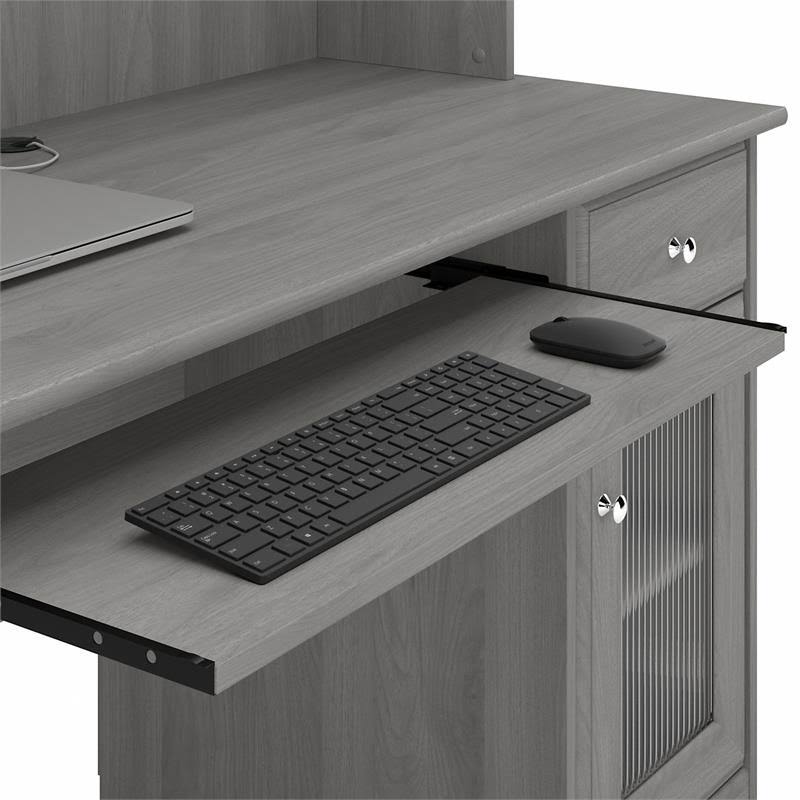 Small Computer Desk with Hutch and Keyboard Tray, 48W, Gray Y974