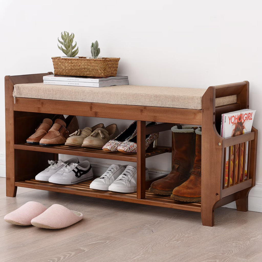 Shoe Storage Bench with Storage Basket and Side Drawer Y8225