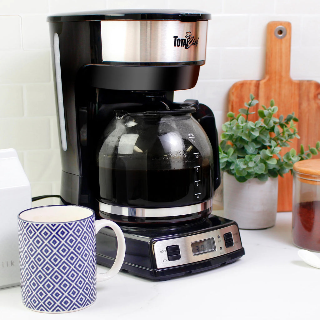 12-Cup 1.8 L Programmable Coffee Maker with Filter Black and Silver V86422