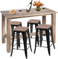 5 Pcs Industrial Counter Height Dining Table Set with 4 Metal Backless Barstools H85585