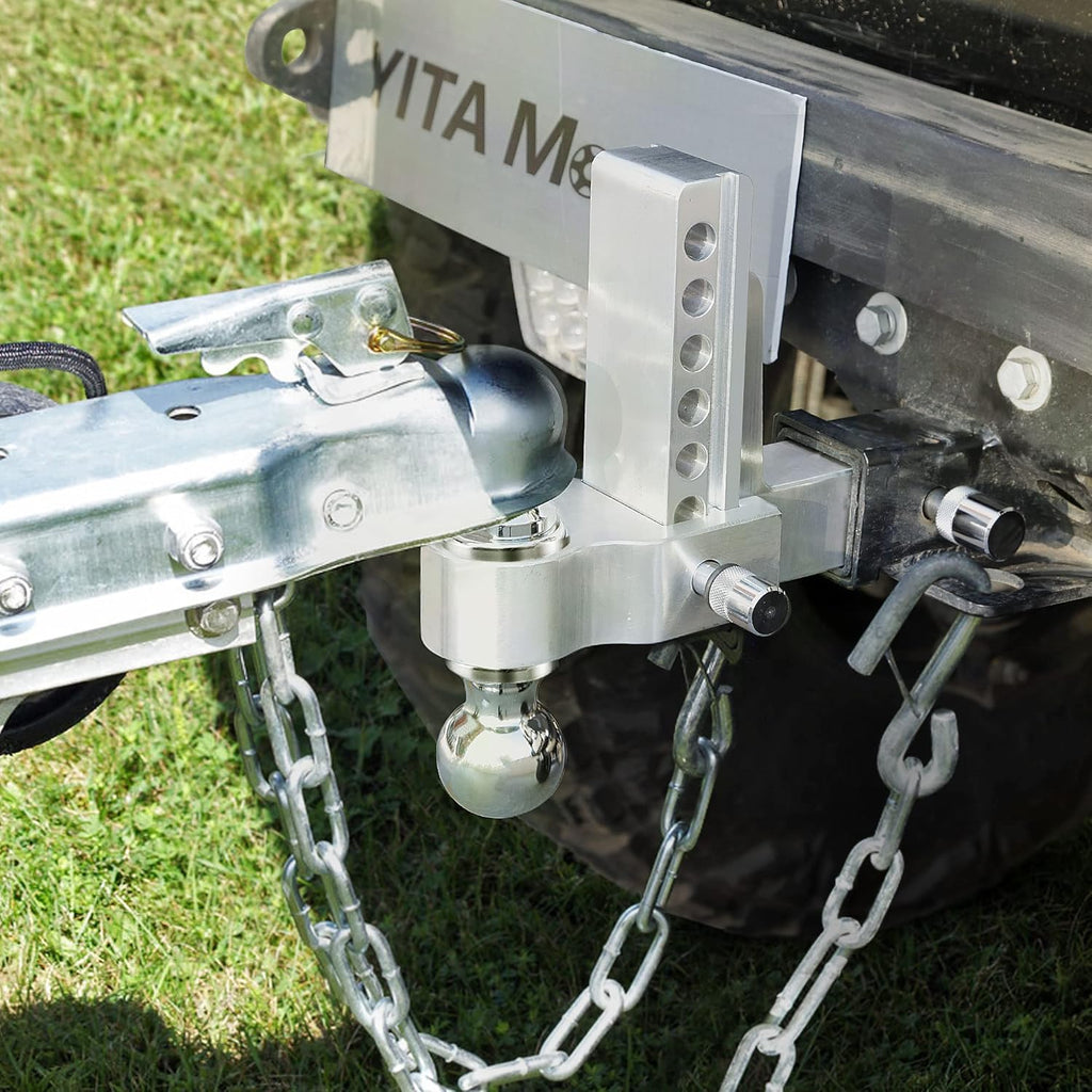 Adjustable Trailer Hitch Ball Mount, 2.5-Inch Receiver, 8-Inch Drop, Forged Aluminum Shank, 2-Inch and 2-5/16-Inch Combo Stainless Steel Tow Balls with Double Pin Key Locks N375