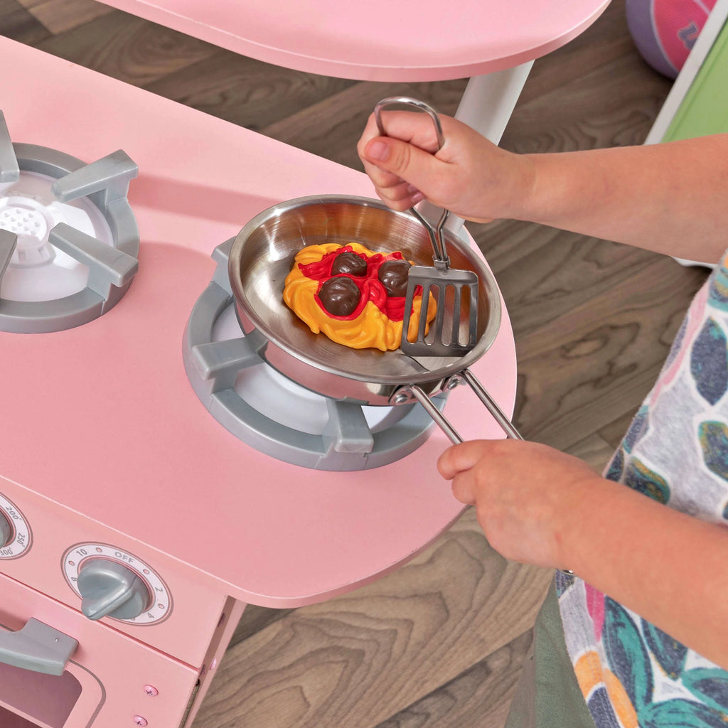 Pink Wooden Play Kitchen with Pretend Ice Maker and Play Phone J86006