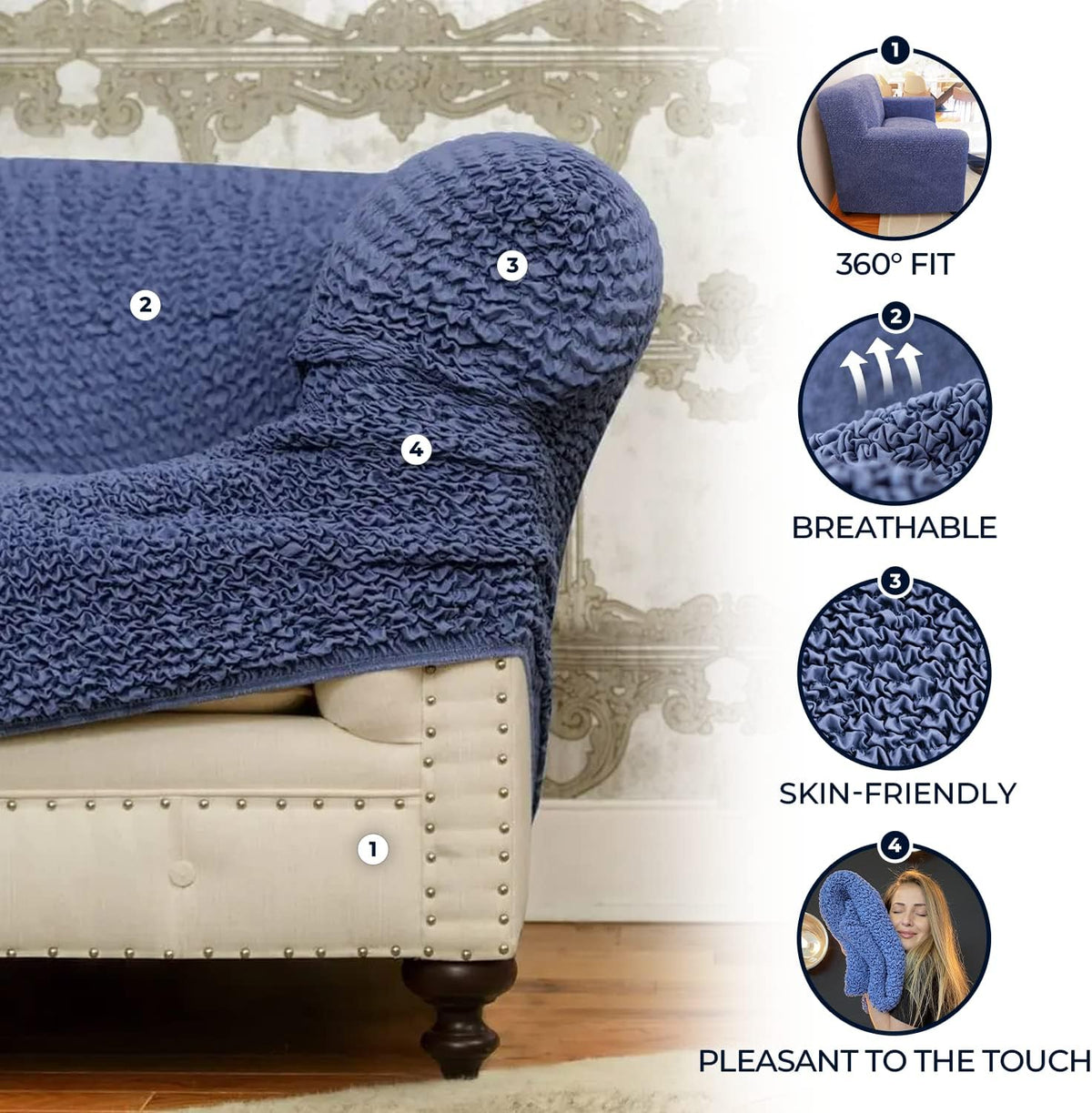 Blue Right-Facing Chaise Sectional Sofa Slipcover W893211