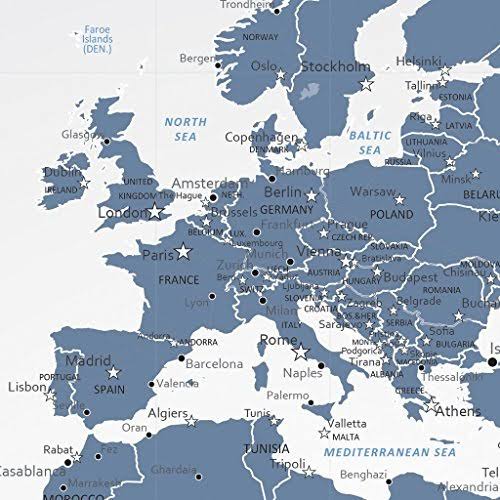 Blue Ice World Push Pin Travel Map with Brown Frame and Pins - 27.5 Inches x 39 C375390