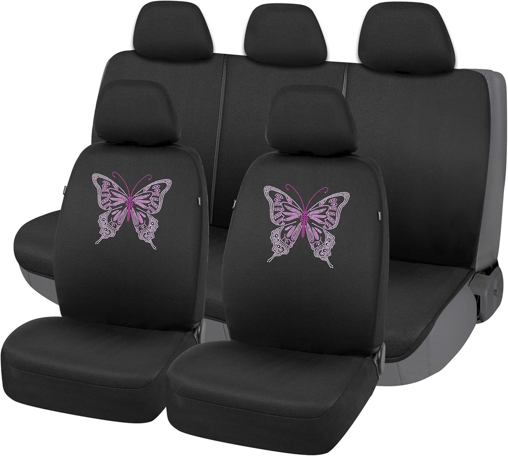 Leopard Embroidered Butterfly Low Back Full Set Polyester Seat Protector (8PCS) Y6459