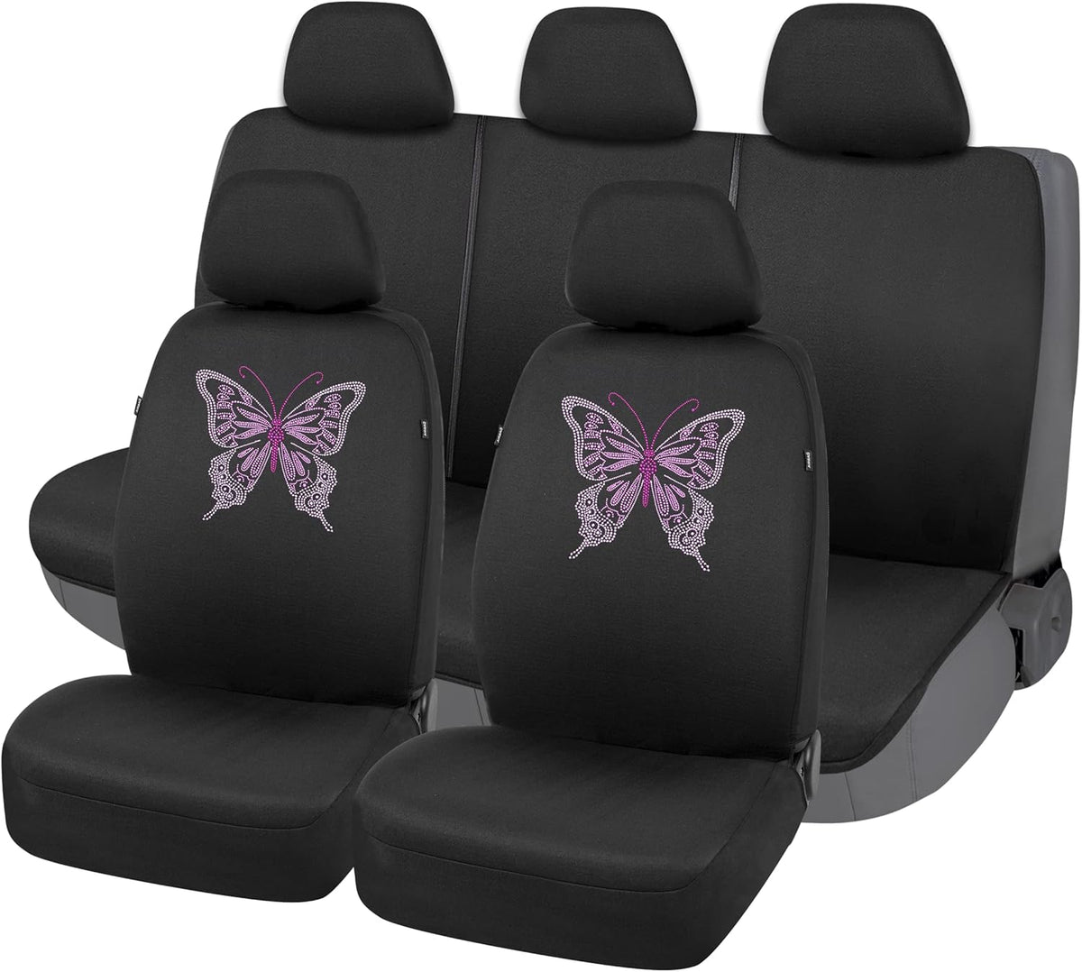 Leopard Embroidered Butterfly Low Back Full Set Polyester Seat Protector (8PCS) Y6459