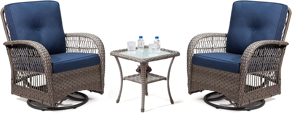 3 Piece Wicker Patio Bistro Set with Fabric Cushions L730