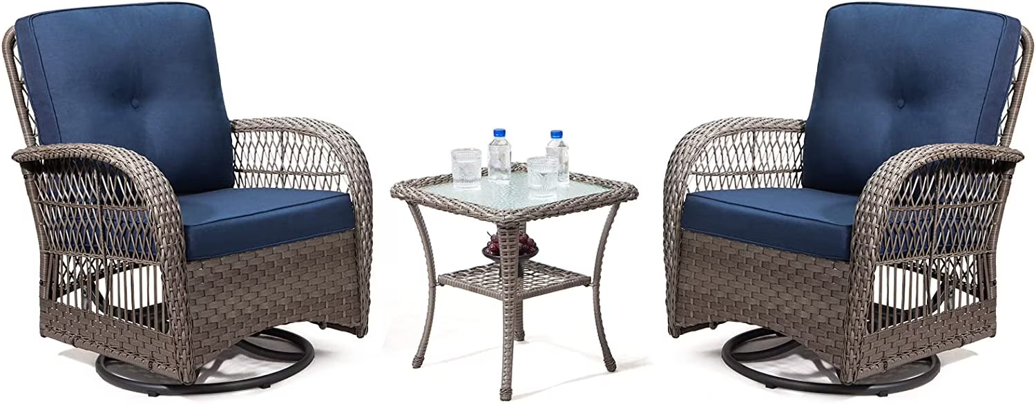 3 Piece Wicker Patio Bistro Set with Fabric Cushions L730