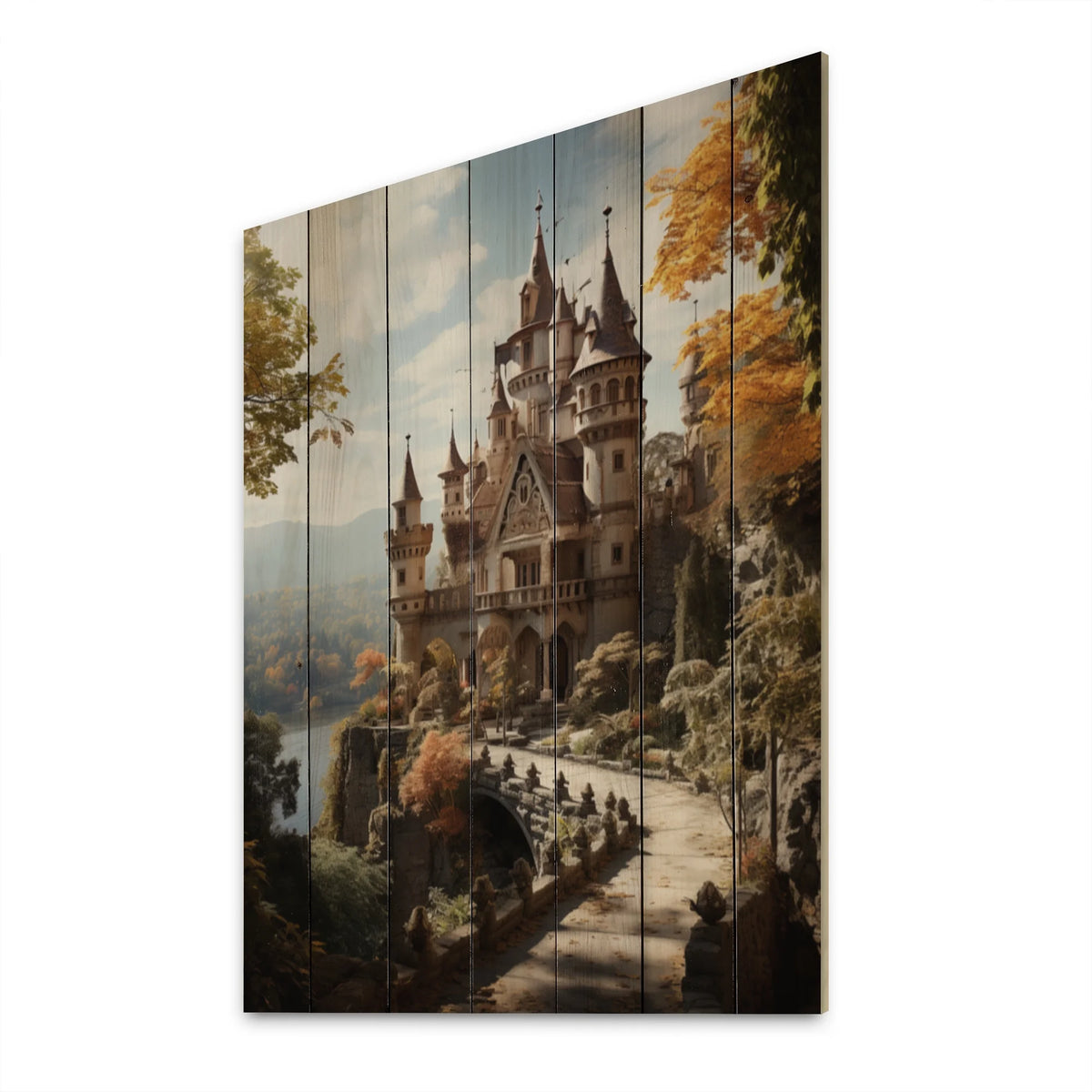Castles Fairy Tale Print on Natural Pine Wood M119