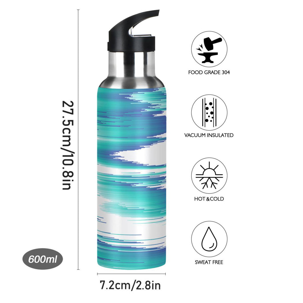 Stainless Steel Water Bottle Gradient Blue Green with Straw Lid Vacuum Insulated 20 OZ R611