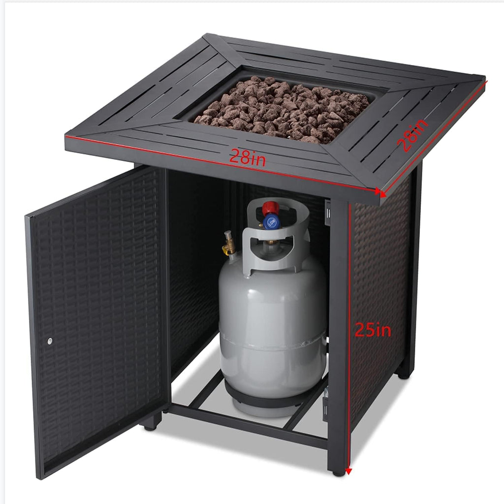 28 Inch 50,000 BTU Square Propane Fire Pit Table with Lid and Lava Stone N114
