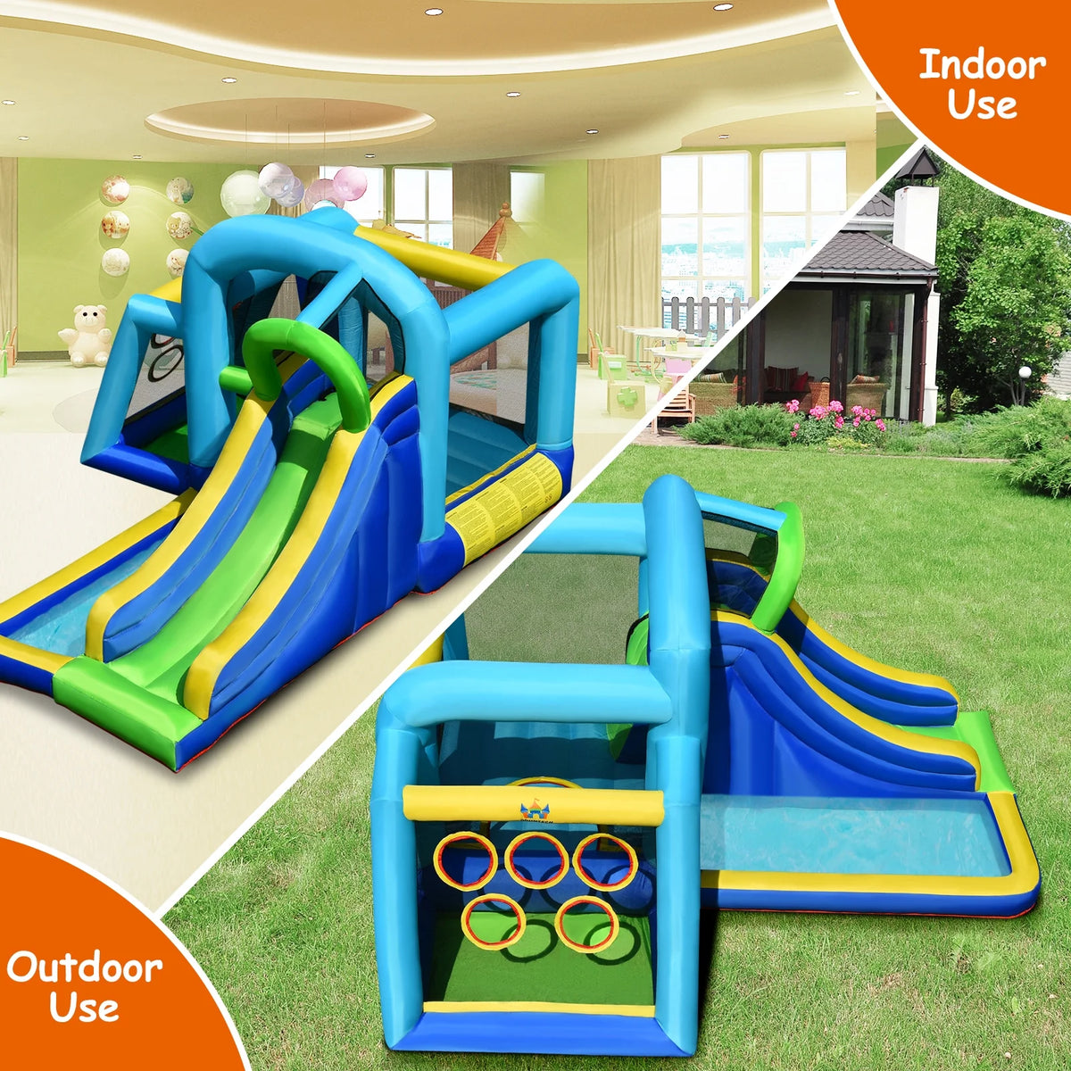 Inflatable Bouncer Climbing Bounce House Kids Slide Park Ball Pit with 550W Blower J981790