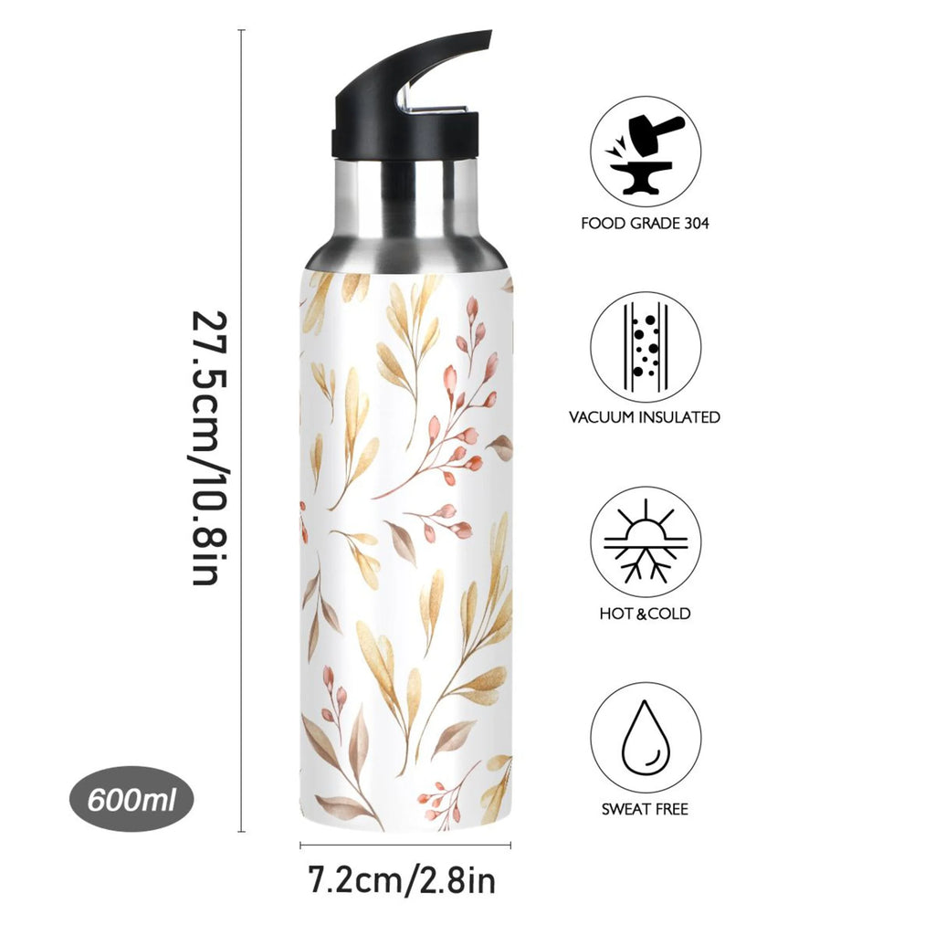 Yellow Leaves Stainless Steel Insulated Water Bottle with Straw Lid G55574