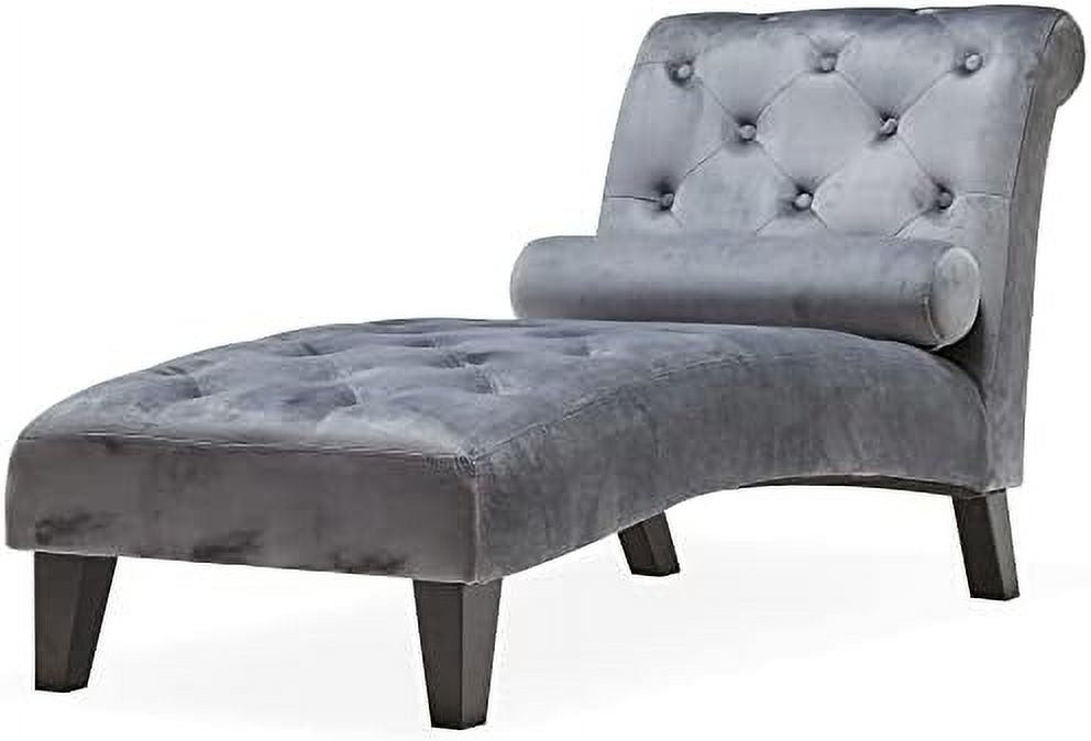 Beige Upholstered Chaise Lounge Sofa with Button Tufted Back and Hardwood Legs B271