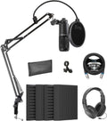 Cardioid Condenser Microphone Bundle with 12 Acoustic Foam Isolation Panel Wedges, 10' XLR Cable, Boom Arm, Pop Filter, and Headphones L70170