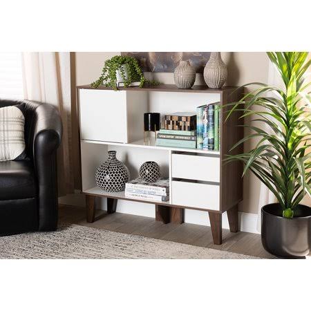 White and Walnut Brown 2-Shelf Bookcase H943529