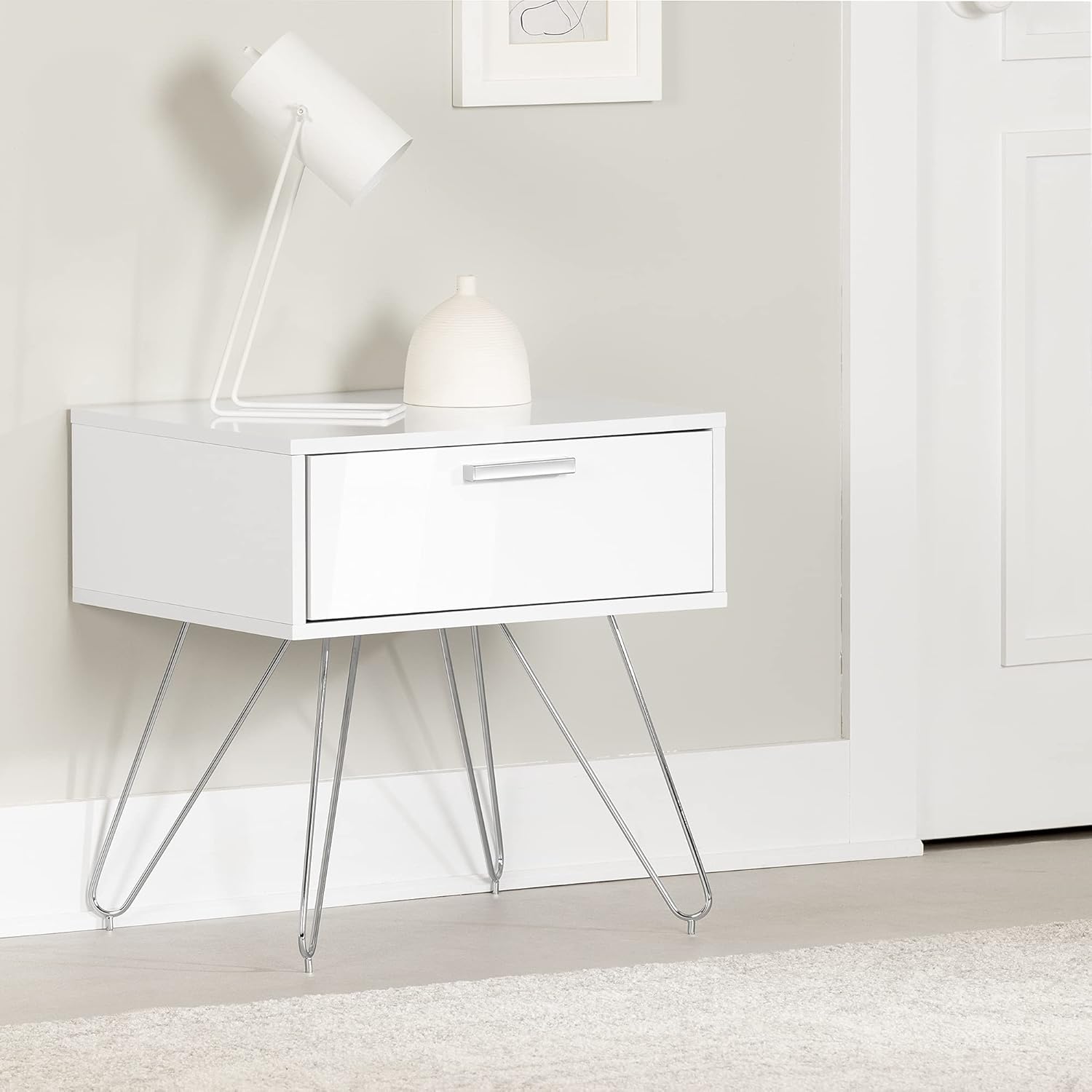 Pure White Scandinavian Nightstand V2683