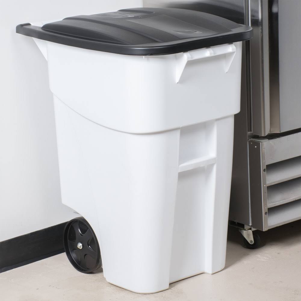 50 Gallon White Rollout Trash Container with Lid Z1709