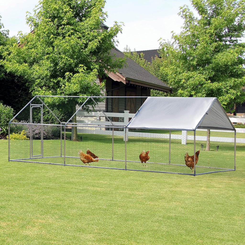 Large Metal Chicken Coop 3 Rooms Walk-in Enclosure 10' x 20' x 6.5' R703018