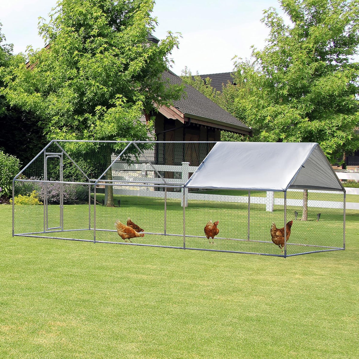 Large Metal Chicken Coop 3 Rooms Walk-in Enclosure 10' x 20' x 6.5' R703018