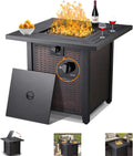 28 Inch 50,000 BTU Square Propane Fire Pit Table with Lid and Lava Stone N114