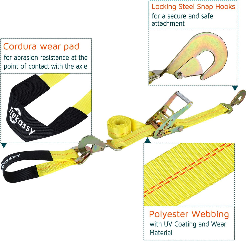 2x 96in Car Axle Tie Down System with 2 Ratchet Straps and 2+2 Axle Straps Z31854