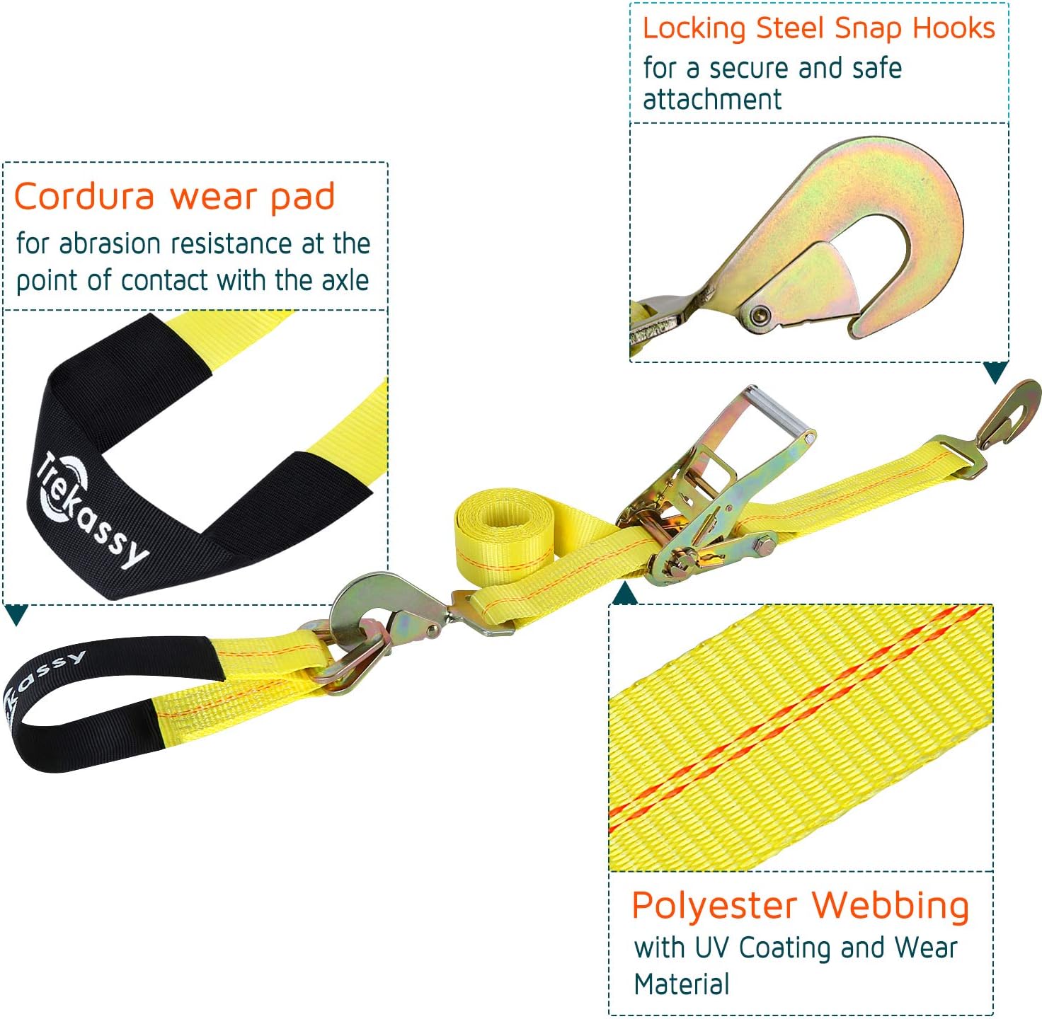 2x 96in Car Axle Tie Down System with 2 Ratchet Straps and 2+2 Axle Straps Z31854