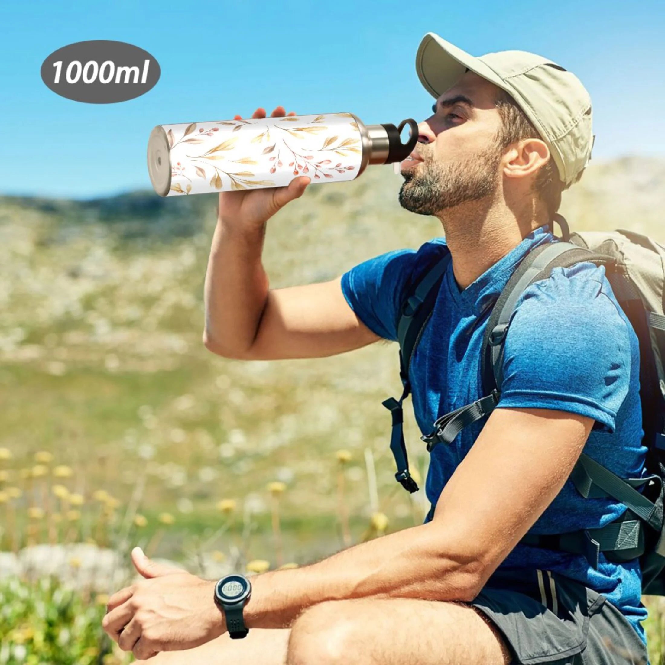 Yellow Leaves Stainless Steel Insulated Water Bottle with Straw Lid G55574