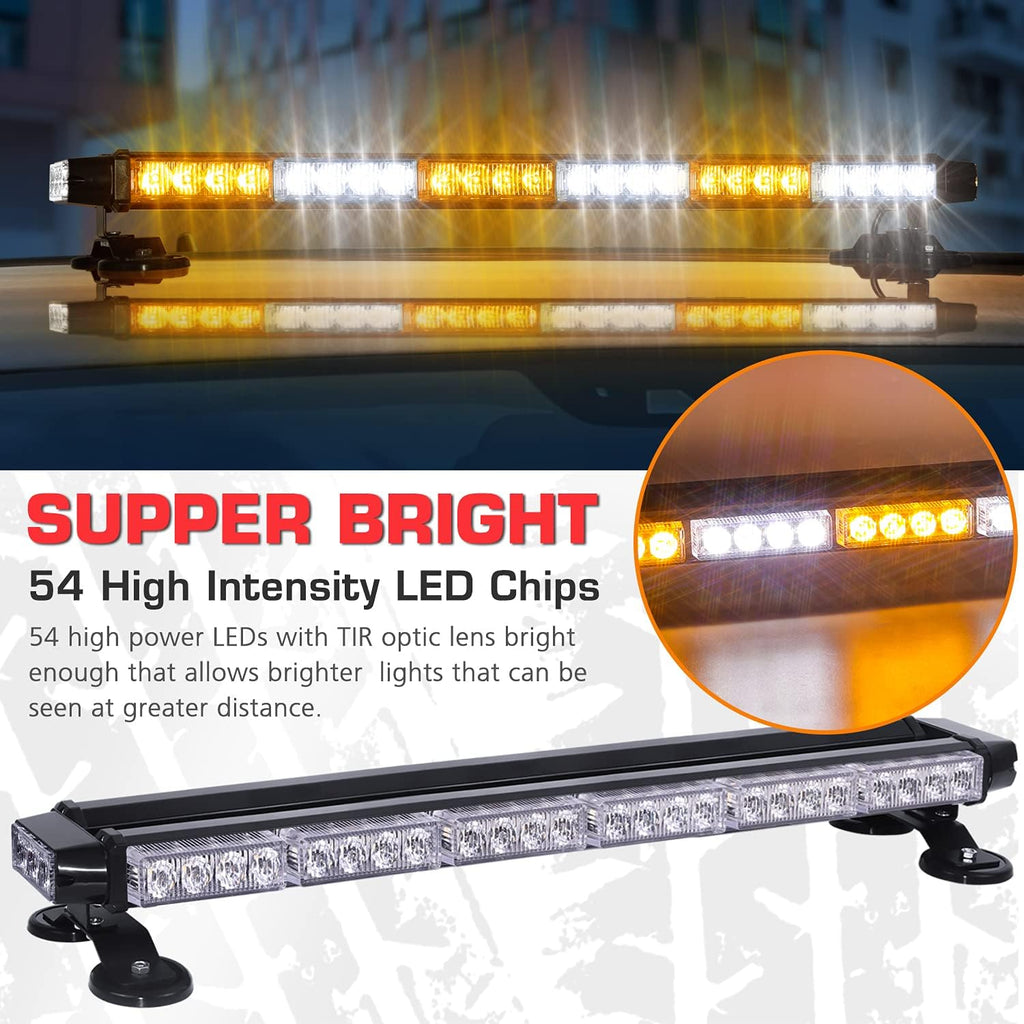 LED Strobe Light Bar 28.5'' 54 LED Emergency Warning Lightbar with Strong Magnetic and 16ft Cable E189