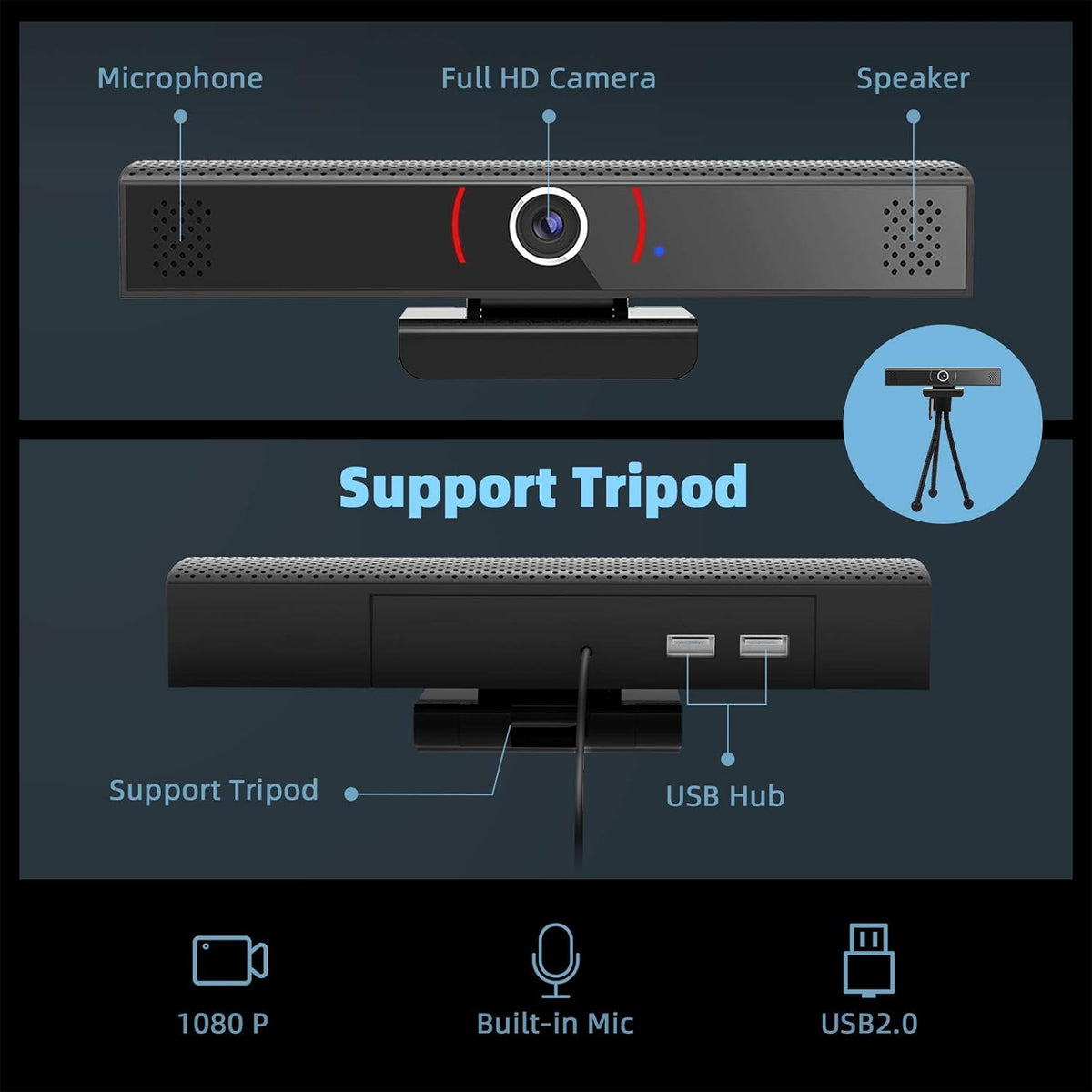 Webcam 1080p Full HD with Stereo Microphone, USB 2.0, Pack of 2 P149866