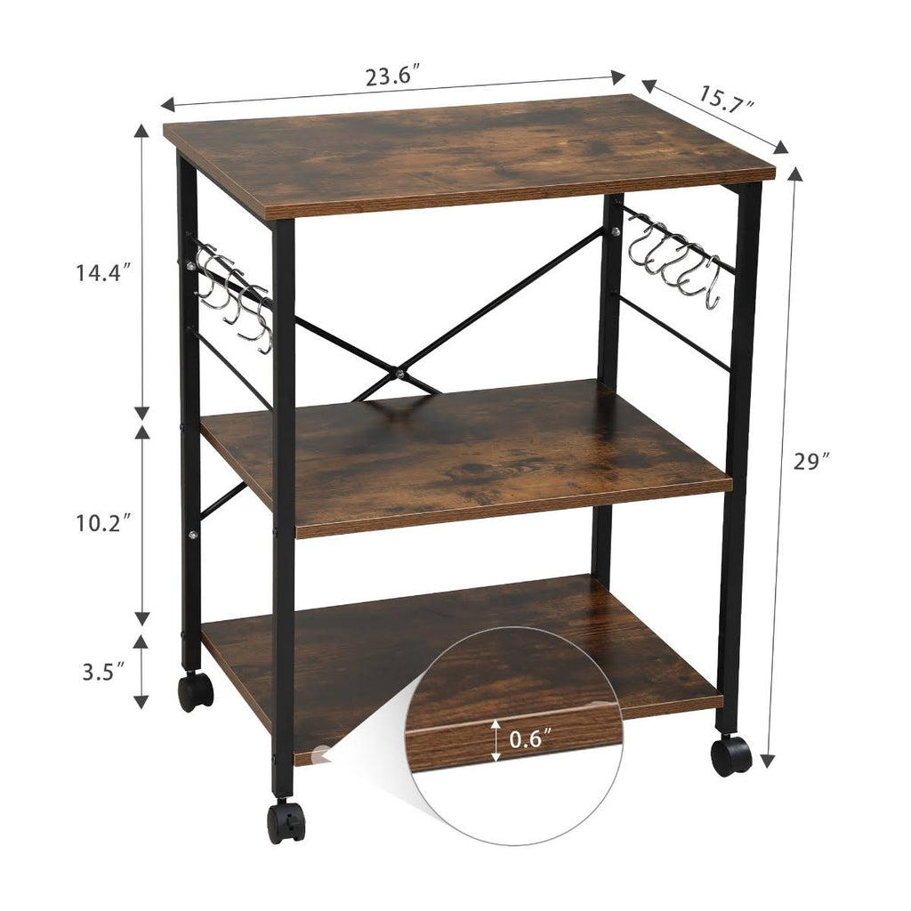 3-Tier Wood Kitchen Cart with Storage Space on Wheels D332945