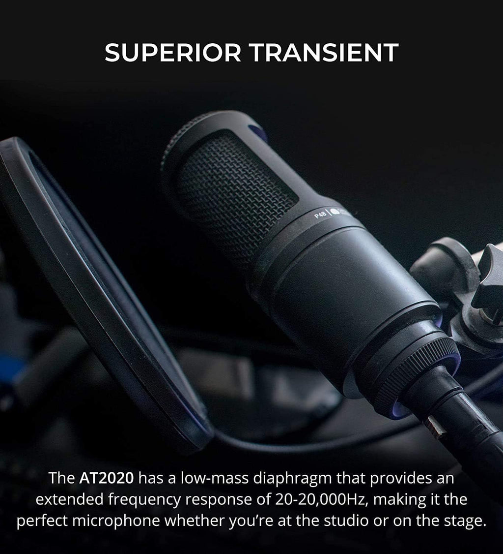 Cardioid Condenser Microphone Bundle with 12 Acoustic Foam Isolation Panel Wedges, 10' XLR Cable, Boom Arm, Pop Filter, and Headphones L70170