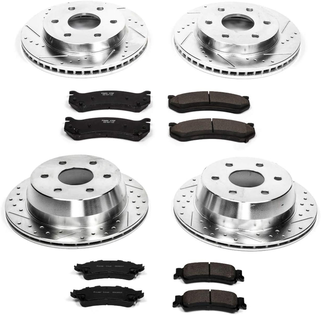 Front and Rear Carbon Fiber Brake Pads with Drilled & Slotted Brake Rotors Kit D938780