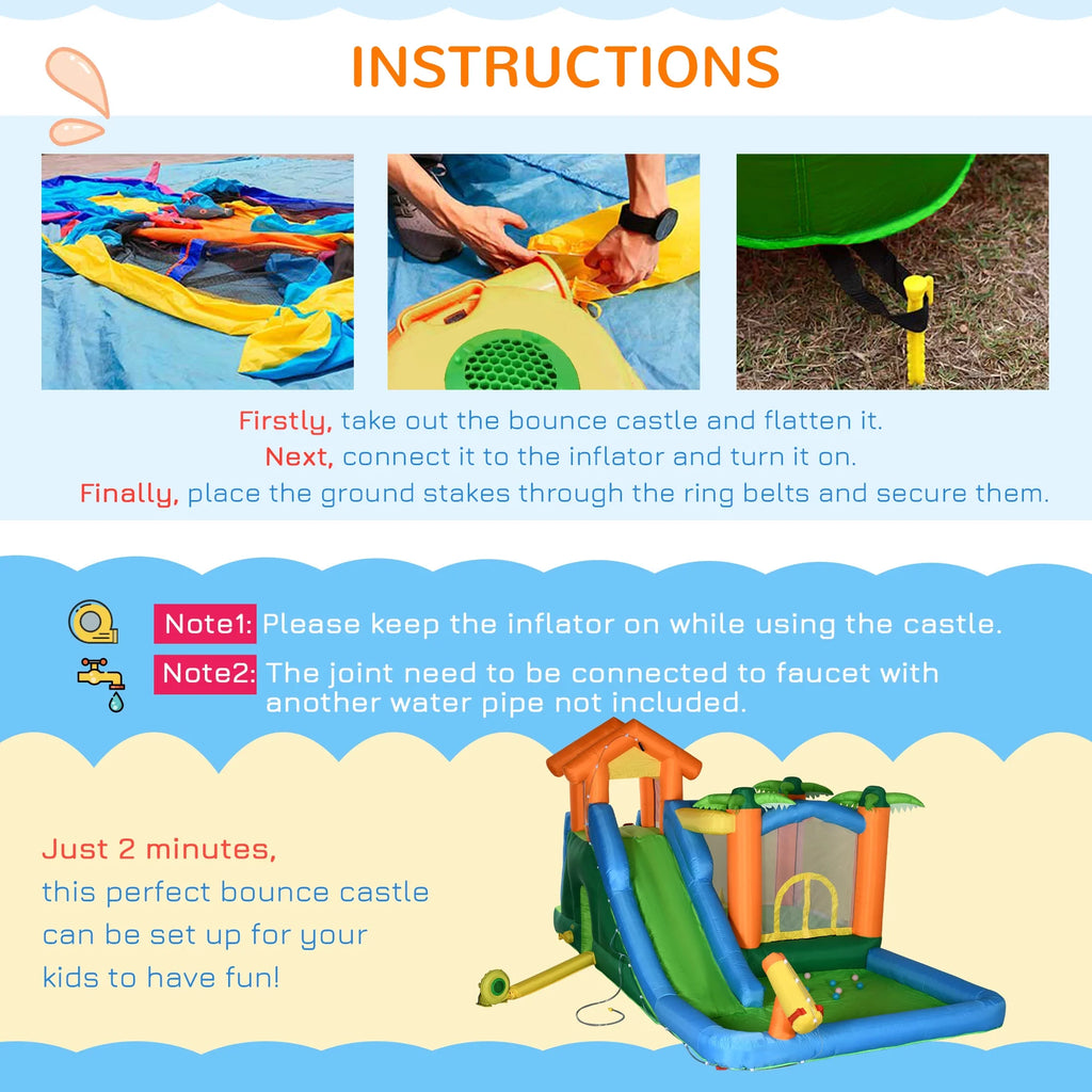 6-in-1 Inflatable Water Slide Jumping Castle with Blower O161124