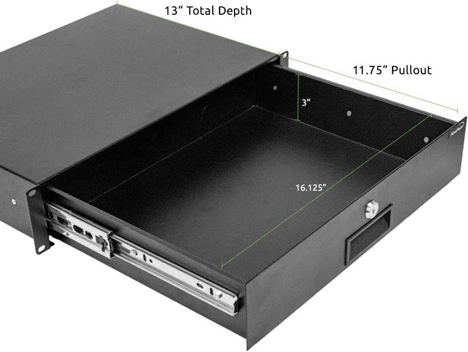 2U Black Rack Mount Drawer with Lock and Key S836