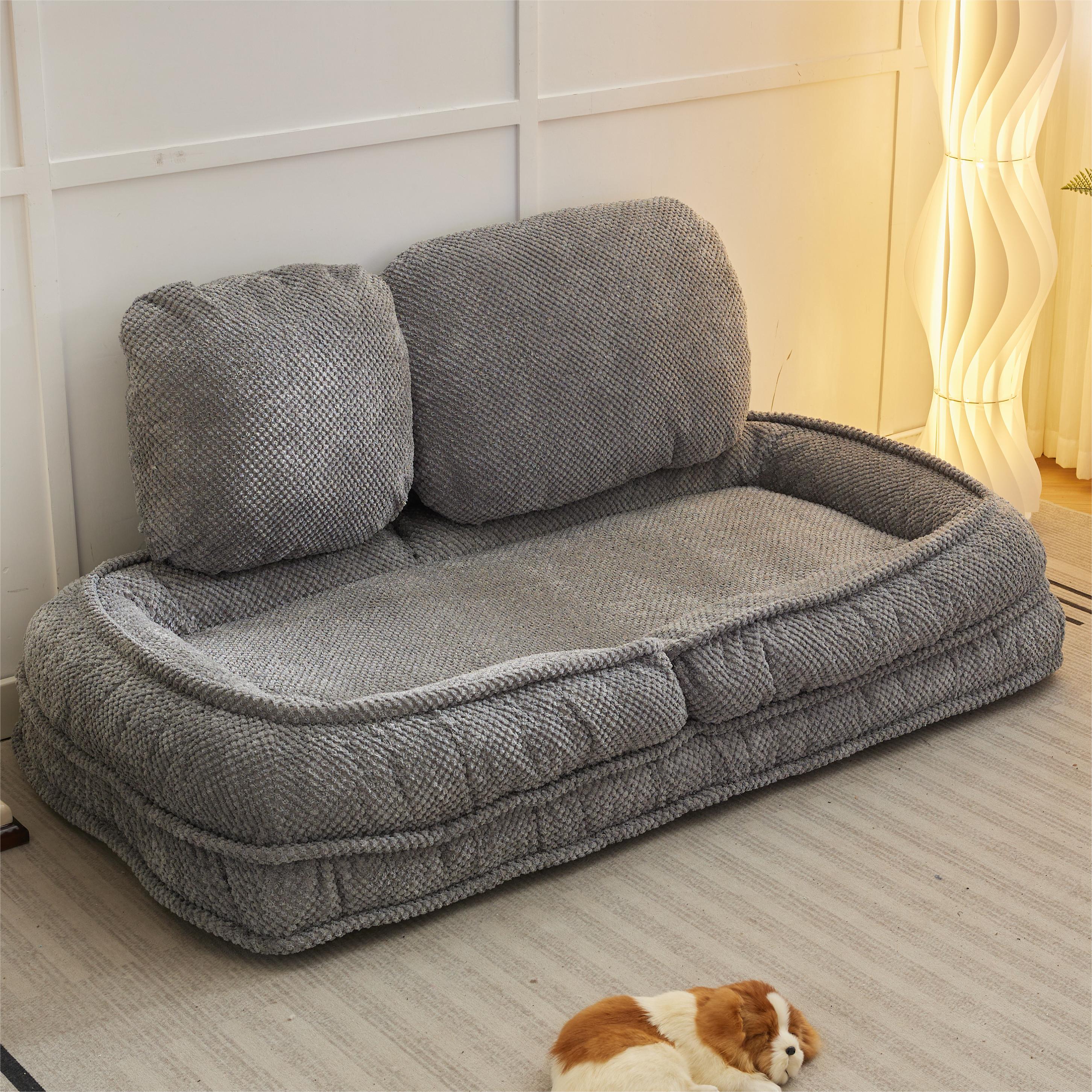 Gray foldable lazy sofa floor chair, 5-seater adjustable backrest recliner V544