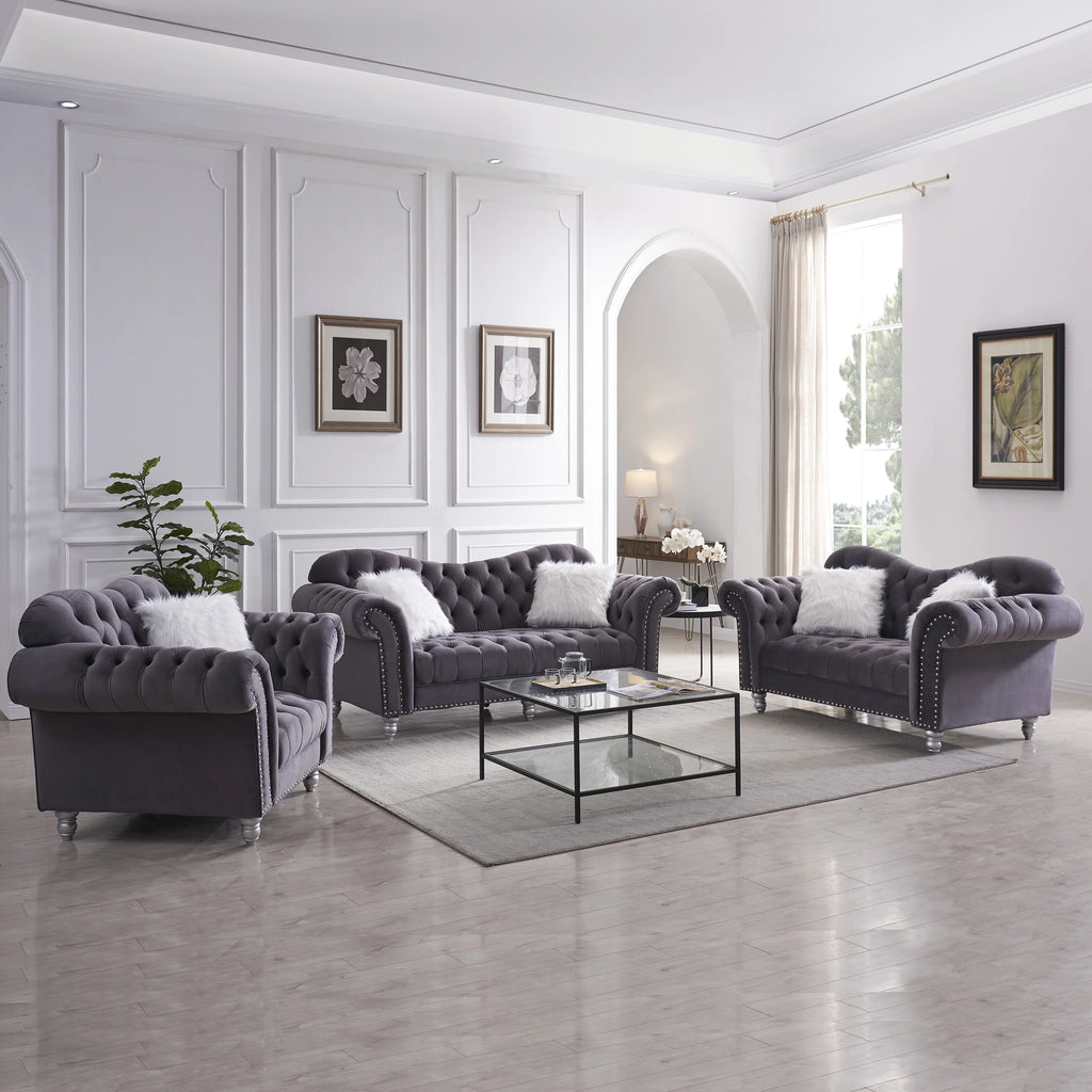 3-Piece Sofa Set with Button and Copper Nail Detailing H800114