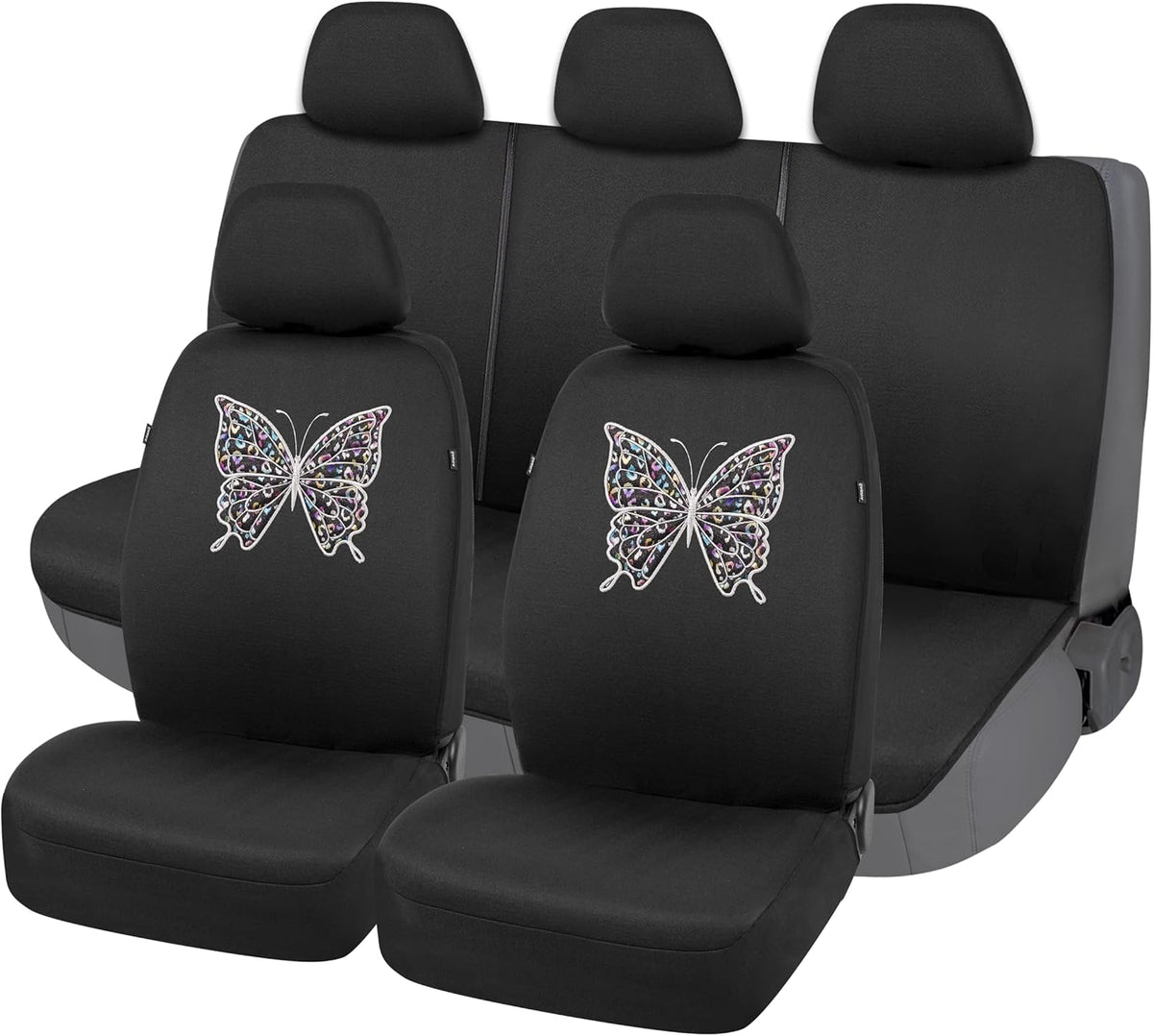 Leopard Embroidered Butterfly Low Back Full Set Polyester Seat Protector (8PCS) Y6459