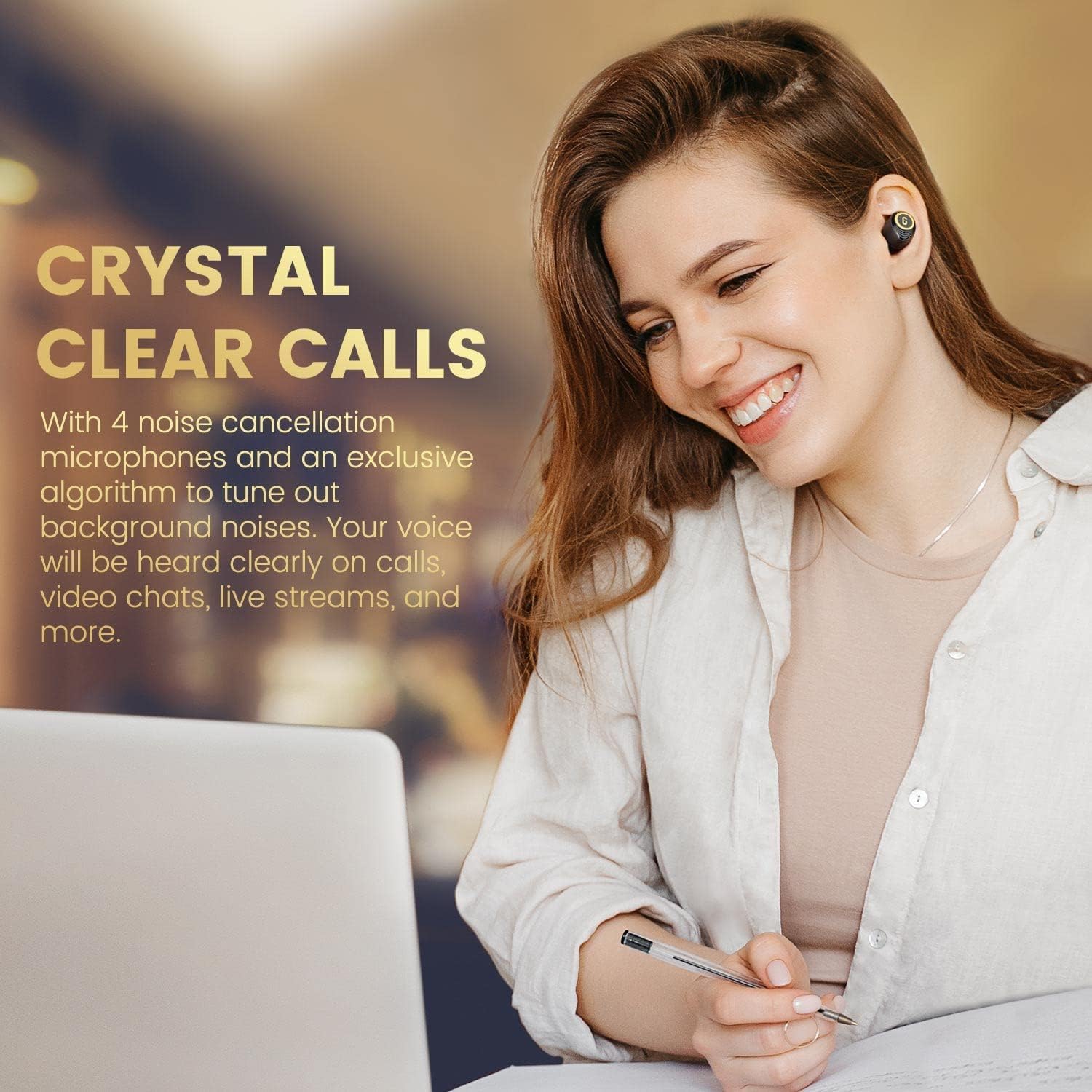 Hybrid Active Noise Cancelling Earbuds, Wireless Bluetooth 5.2 Earphones with ANC Transparent Mode, 4 Mics, 30H Play Time, IPX5 Waterproof T923