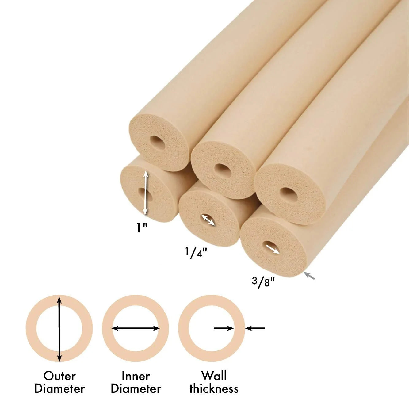 Foam Tubing, Tan, 1/4", Pack of 6 I221