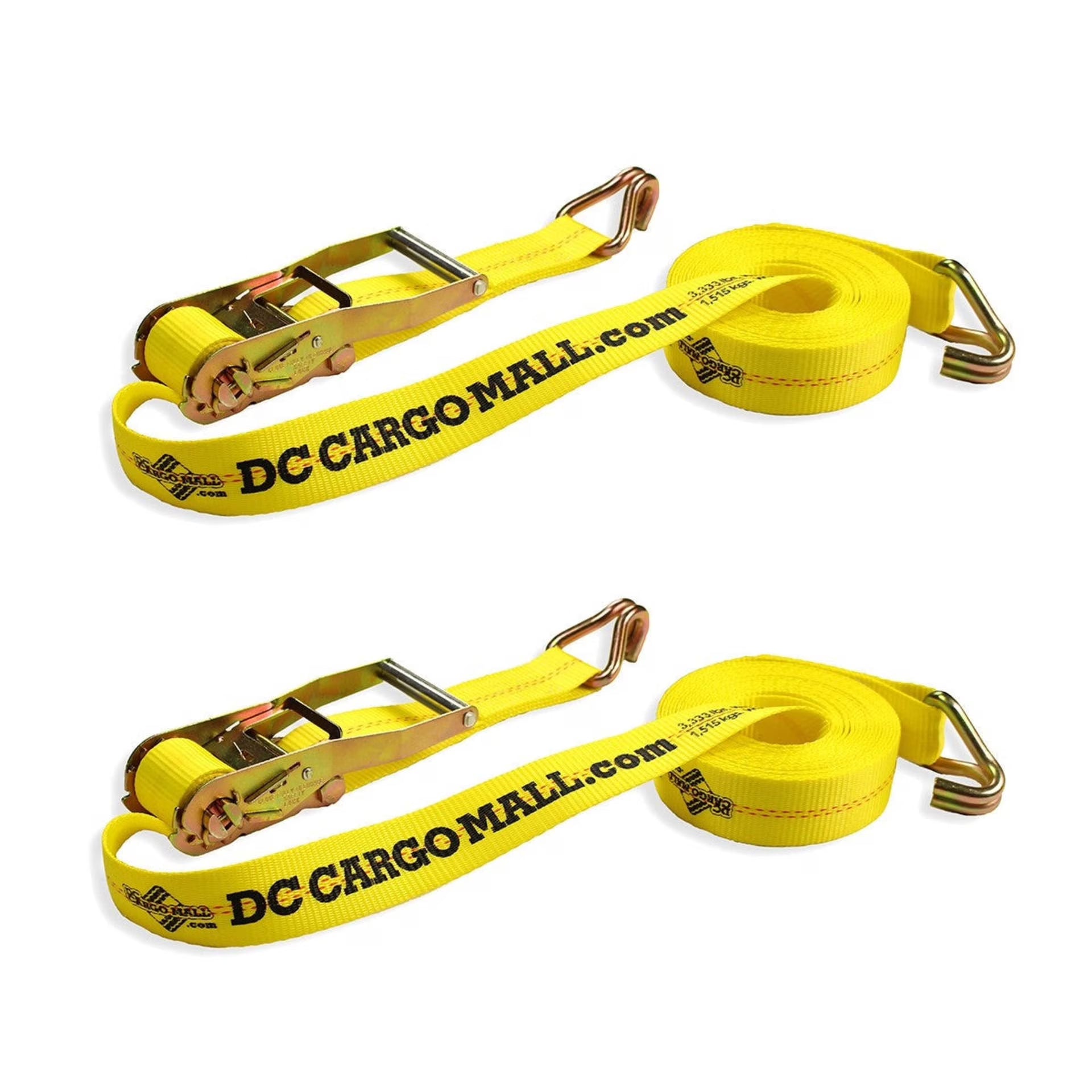 2 Heavy Duty Ratchet Straps with J Hooks, 2" x 27' Tie-Down Cargo Truck Straps V54572