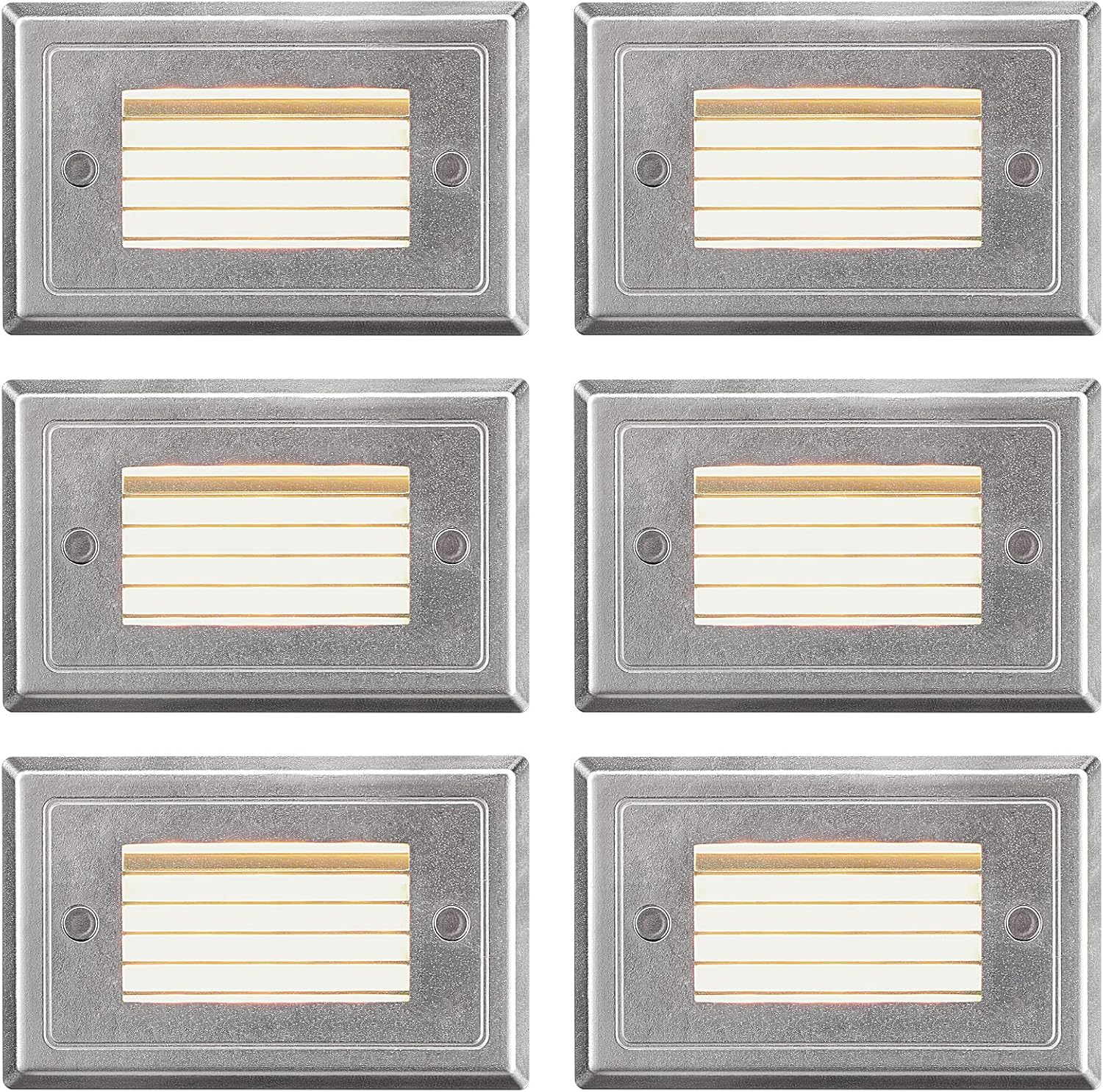 12V Low Voltage LED Outdoor Step Lights, 3W Surface Mount Light, IP65 Waterproof, Die-cast Aluminum, 3000K Warm White, Pack of 6 A3104